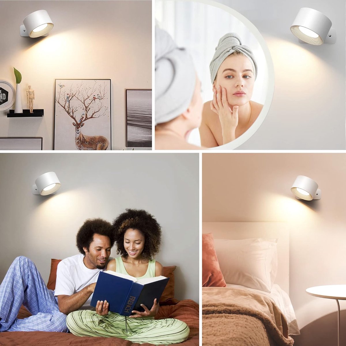 Wireless Rechargeable LED Wall Lamp Indoor White - 3 Colors/3 Brightness Levels - 360° Rotatable