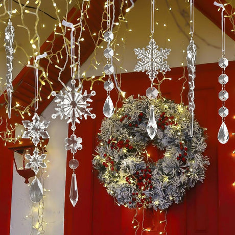 Indoor Christmas Decoration - Mix of Shapes - Acrylic Snowflakes and Icicles - Outdoor Christmas Decoration - Reusable Christmas Ornaments - Suitable for Christmas trees, winter wonderland, and chandelier decorations (18-piece)