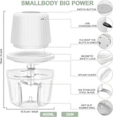 Kitchen Mixer - 400ML Large Capacity - 6 Blades Chopper - USB Rechargeable - Kitchen Must-Have for Home Use