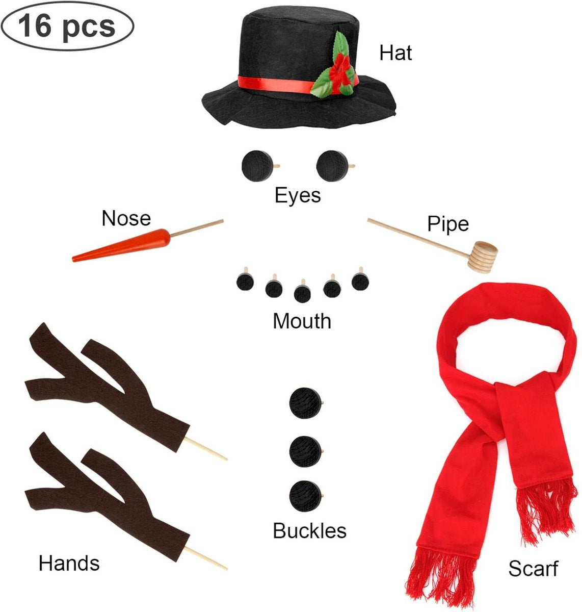 16-Piece Snowman Decoration Set - Christmas Winter Party - Reusable - Non-woven Velour