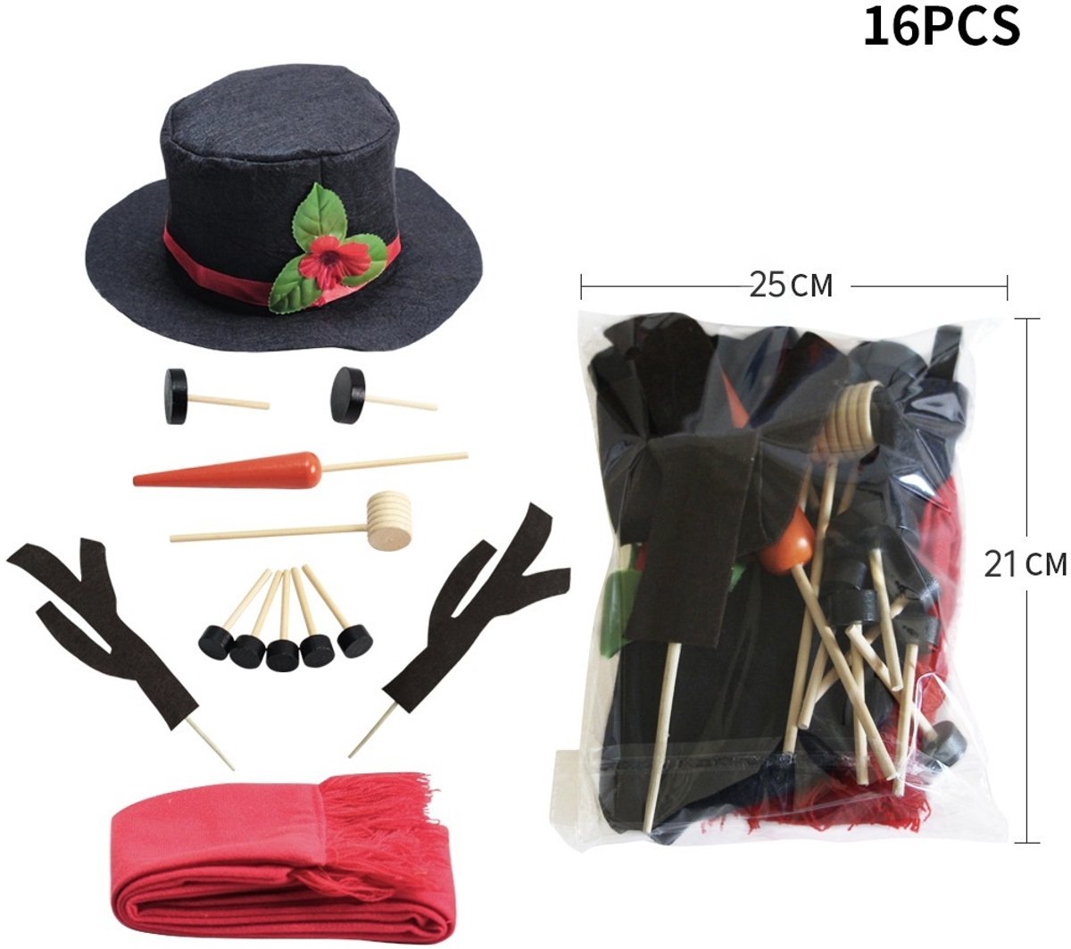 16-Piece Snowman Decoration Set - Christmas Winter Party - Reusable - Non-woven Velour
