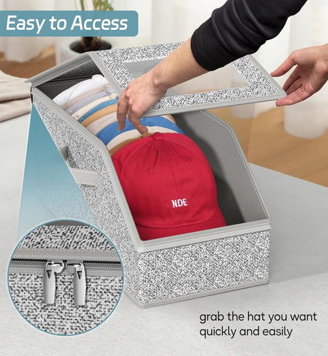 2-Pack Storage Boxes for Caps - Storage Solution for Up to 24 Baseball Caps - Stackable 2-in-1 Hat Box