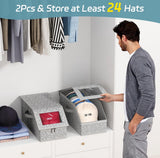 2-Pack Storage Boxes for Caps - Storage Solution for Up to 24 Baseball Caps - Stackable 2-in-1 Hat Box