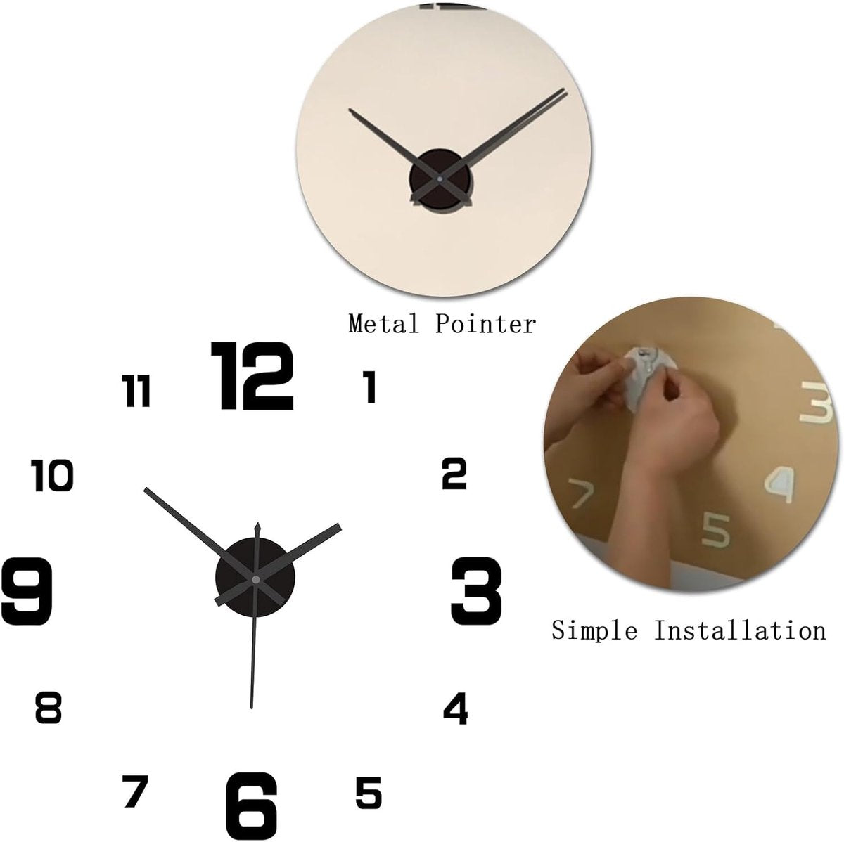 Frameless Wall Clock - Modern 3D DIY - Large Display for Clear Reading - Easy to Stick - Modern Living Room Decor