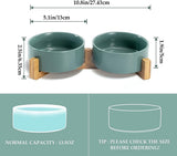 Cat Litter Box - Dog Bowl - Ceramic Food Bowl Set for Cat and Dog - With Wooden Base, Modern and Cute Design, Weighted and Non-Slip - Suitable for food and water - Suitable for cats, small dogs, and puppies (Capacity: 390 ml / Diameter: 13 cm)