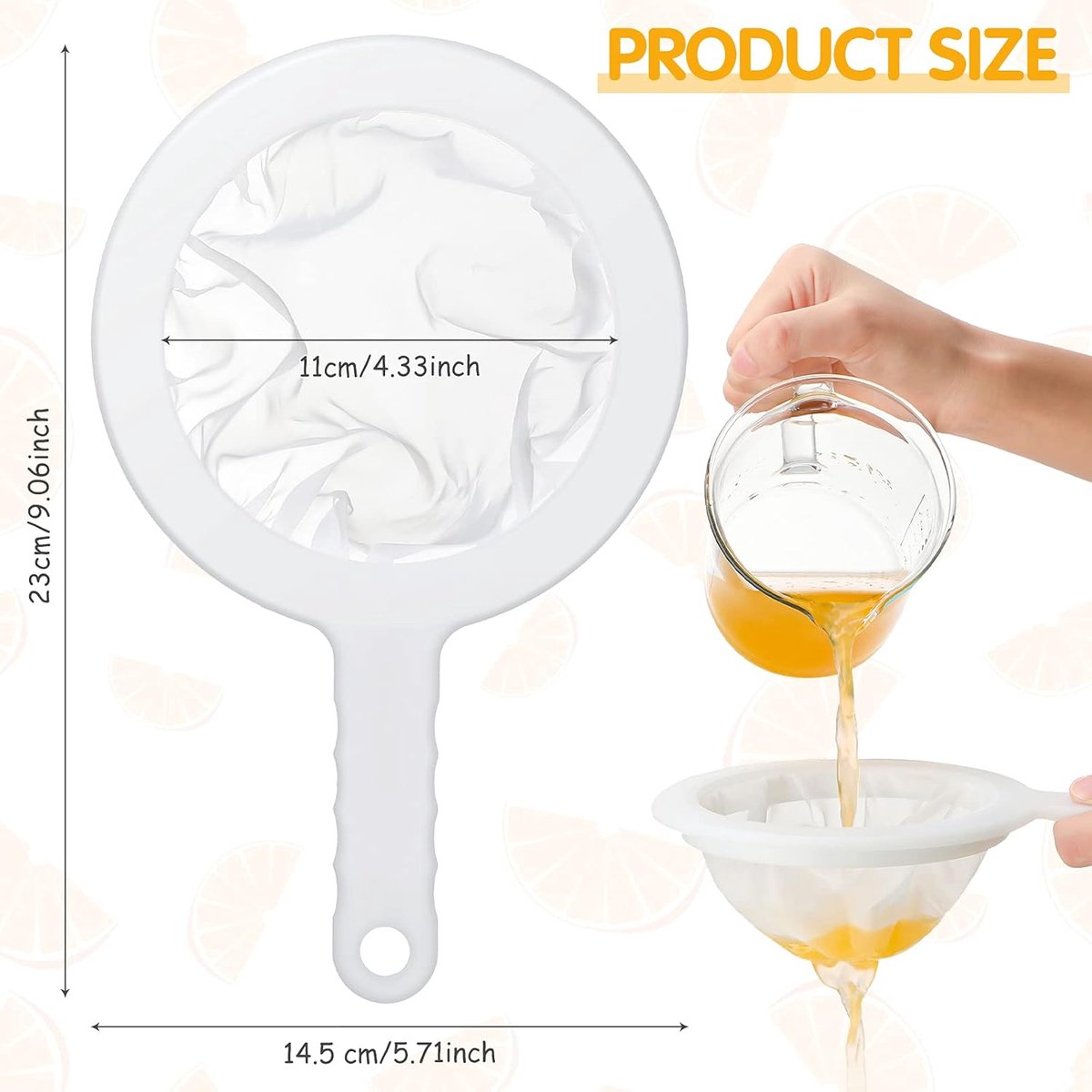 2 pieces 24 cm ultra-fine sieve - nylon juice strainer - yogurt strainer - plastic colander with handle - mini brine shrimp separator net for the kitchen (80/300 mesh)