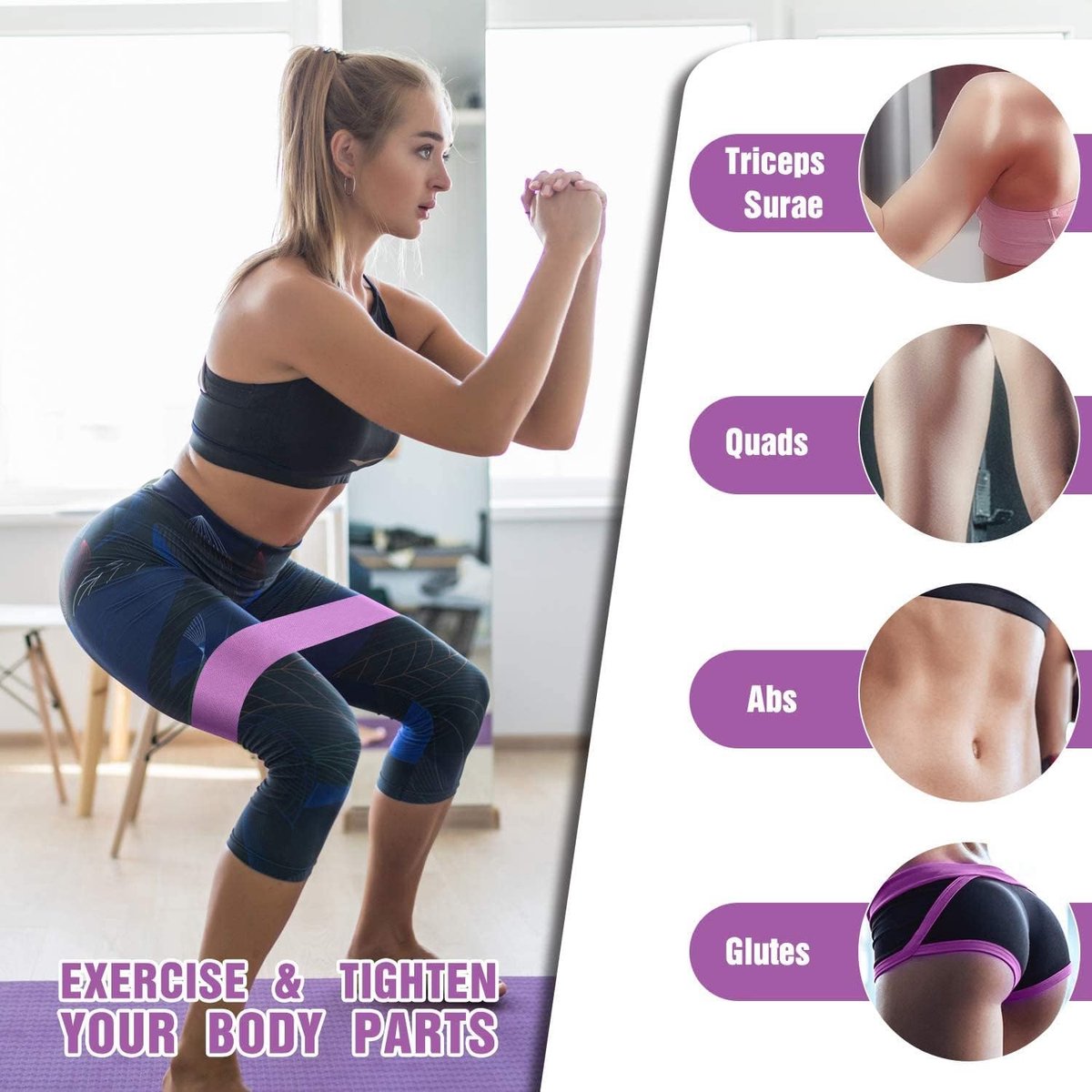 Resistance Bands - Resistance Band - Fitness Elastics - Non-slip, secure fit - Sturdy latex-free fabric - Full Body Workout - For women, home and gym training