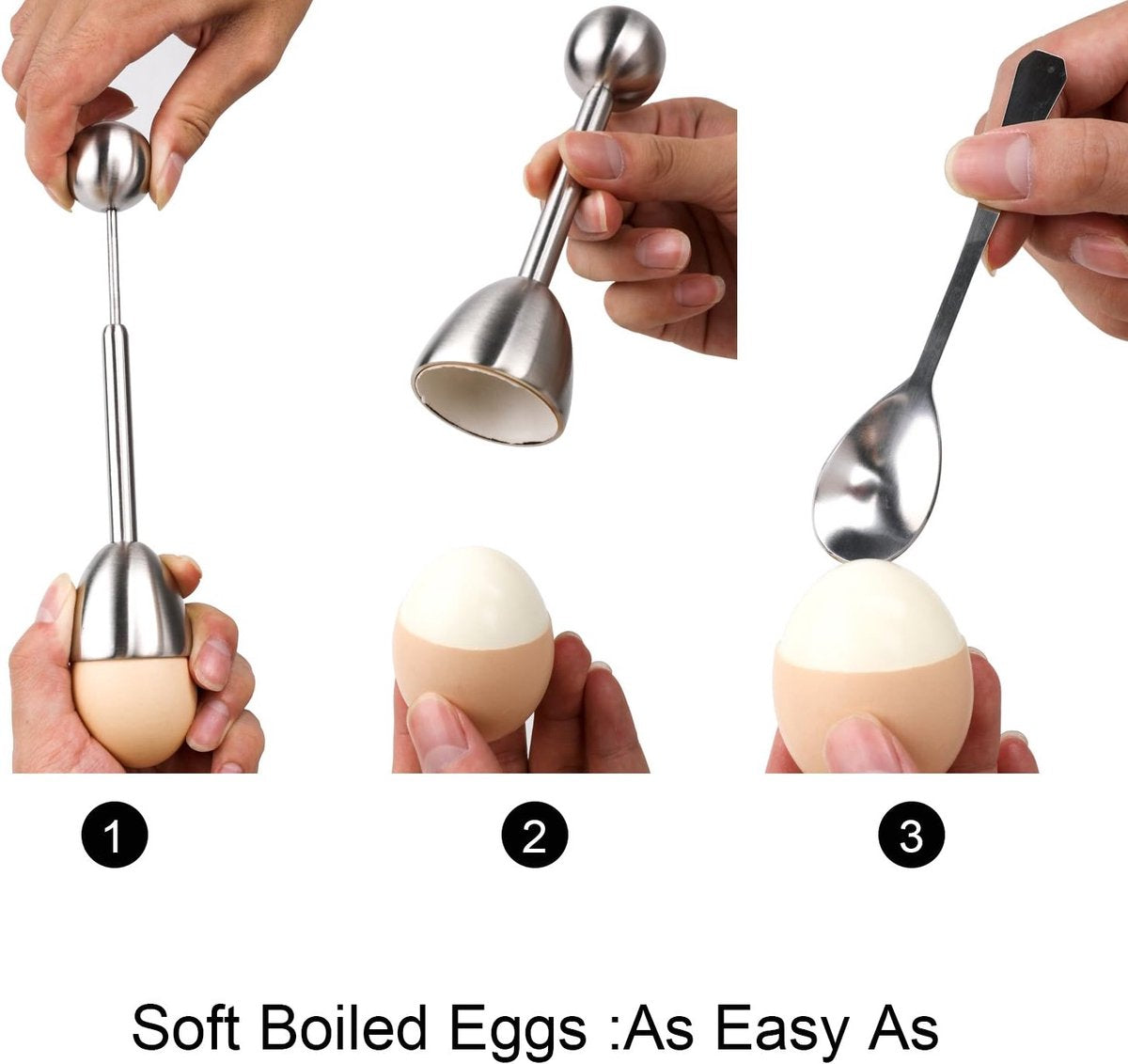 Egg Opener - Egg Separator - Eggshell Opener - Soft and Hard-Boiled Egg Separator - Includes 2 Egg Spoons, 2 Egg Cups and 1 Egg Opener - Top Slicer, Stainless Steel - Breakfast Kitchen Utensils