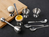 Egg Opener - Egg Separator - Eggshell Opener - Soft and Hard-Boiled Egg Separator - Includes 2 Egg Spoons, 2 Egg Cups and 1 Egg Opener - Top Slicer, Stainless Steel - Breakfast Kitchen Utensils
