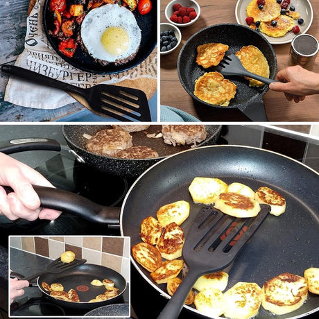 Spatula Set of 3 - Silicone Spatula - BPA Free - Spatulas - Heat Resistant - Non-stick - Anti-Slip - Hangable - Dishwasher Safe - Kitchen Utensils - Scraper - Whisk - Baking Spatula - Spatula - Black - Value Set