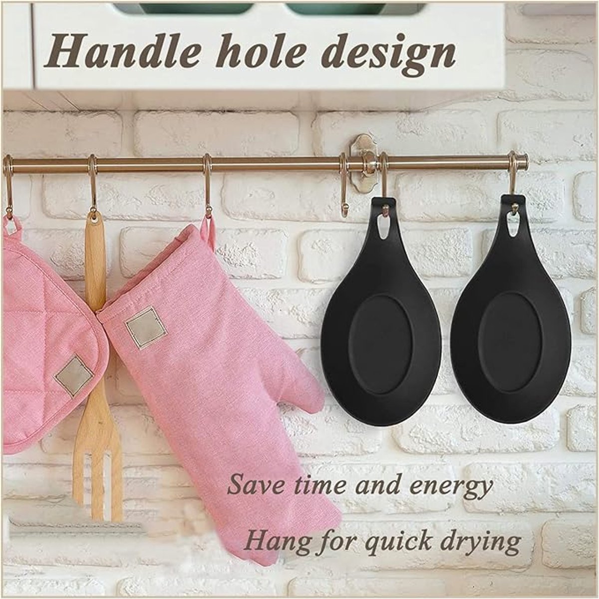 2 Pieces Matte Black Spoon Holder - Kitchen Home Spoon Holder - Silicone Spoon Holder - for kitchen, home, dining room, cutlery storage - Dishwasher safe (Black - 20 cm)