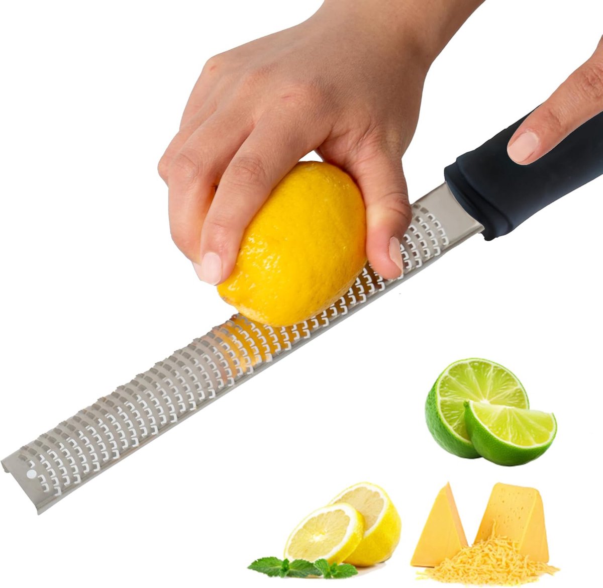 Grater - Professional zester - Fast and efficient Lemon grater - Multifunctional Long hand grater - Cheese grater - Ginger grater - Garlic grater - Narrow long grater - Kitchen grater - ergonomic soft handle - High-quality stainless steel - Black