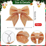 10 Gold Christmas Bows - 12 x 15 cm - Glitter - Christmas Decoration Bows - Christmas Ornaments - Christmas Tree Decoration - Christmas Bows - Christmas Atmosphere - Christmas - For Christmas Party, Christmas Tree, Indoors, Crafts