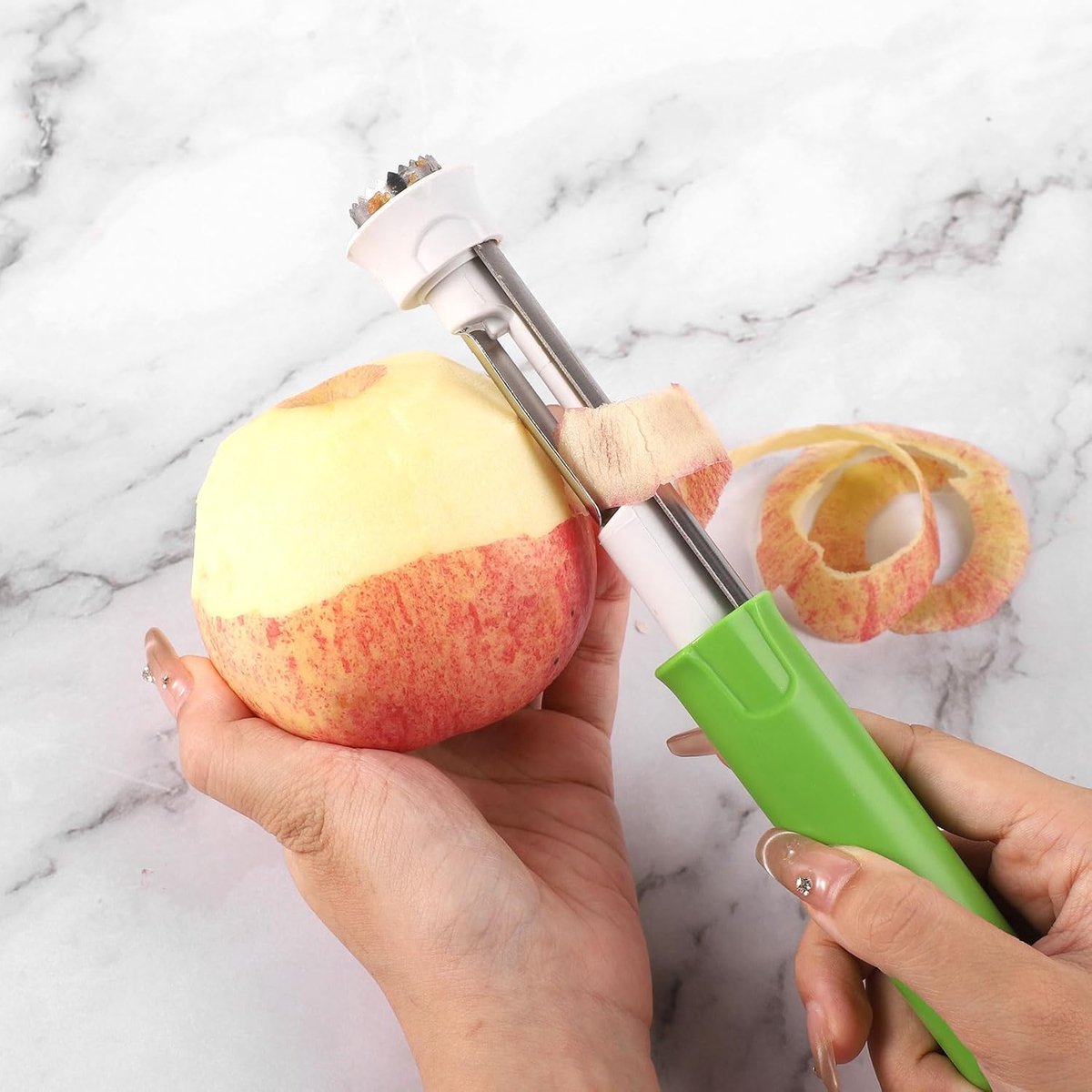 2-In-1 Apple Corer and Peeler - Sturdy Apple Slicer - Apple Corer 22x2 Cm - Stainless Steel Apple Pin - Core Remover - Kitchen Utensils - For Home Restaurants Kitchen Tools - Fruit Kernel Seed Remover Pear Fruit Corer - Green - 1 Piece - Apple Slicer / Co