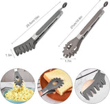 2x Spaghetti Tongs - Kitchen Tongs - Serving Tongs - BBQ Tongs - Stainless Steel and Silicone - Meat Tongs - Heat Resistant - Non-Stick - Barbecue Tongs - Spaghetti Tongs - Salad Tongs - Kitchen Utensils - Barbecue Accessory - 2 Different Shapes - Grey -