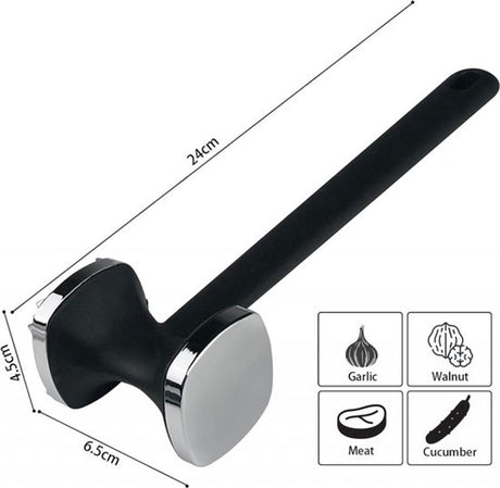 Meat Hammer - Meat Tenderizer - Hammer for Meat - Zinc Meat Beater - Meat Crusher - Meat Tenderizer - Ideal for Tenderizing Meat - Double-Sided - Hangable - Kitchen Utensils - BBQ Accessories - Black