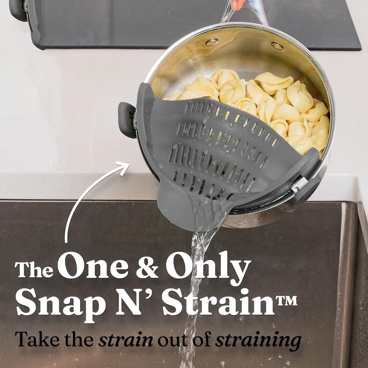 Silicone Colander - Kitchen Draining Lid - Draining Aid - Silicone - BPA Free - Safe Hands-Free Draining - Colander - Safe Draining - Solid Compact Kitchen Draining Lid - Draining Lid - Grey - Dishwasher Safe - For All Sizes of Pans