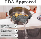 Silicone Colander - Kitchen Draining Lid - Draining Aid - Silicone - BPA Free - Safe Hands-Free Draining - Colander - Safe Draining - Solid Compact Kitchen Draining Lid - Draining Lid - Grey - Dishwasher Safe - For All Sizes of Pans