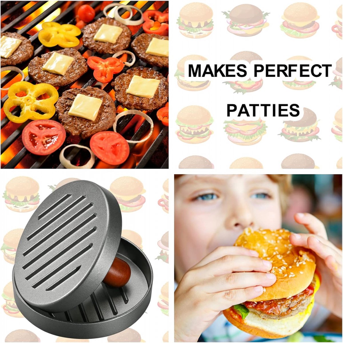 Hamburger Press - Stainless Steel - Hamburger Maker - Burger Press - Burger Press - Hamburger Presses - Hamburger Shaper - Burger Meat Press - Includes 100 Sheets of Wax Paper - Dishwasher Safe - BBQ Accessories - BBQ Tools