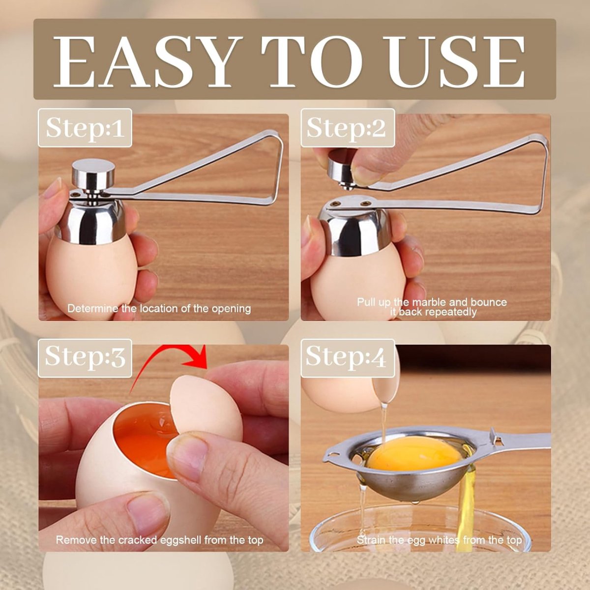 Eggshell Cutter - Stainless Steel - Eggshell Opener - Egg Beheader - Egg Topper - Egg Slicers - Egg Topper - Eggshell Splitters - Egg Pricker - Eggshell Cracker - No Dirty Hands - Opening Raw Eggs - Kitchen Utensils - Gift