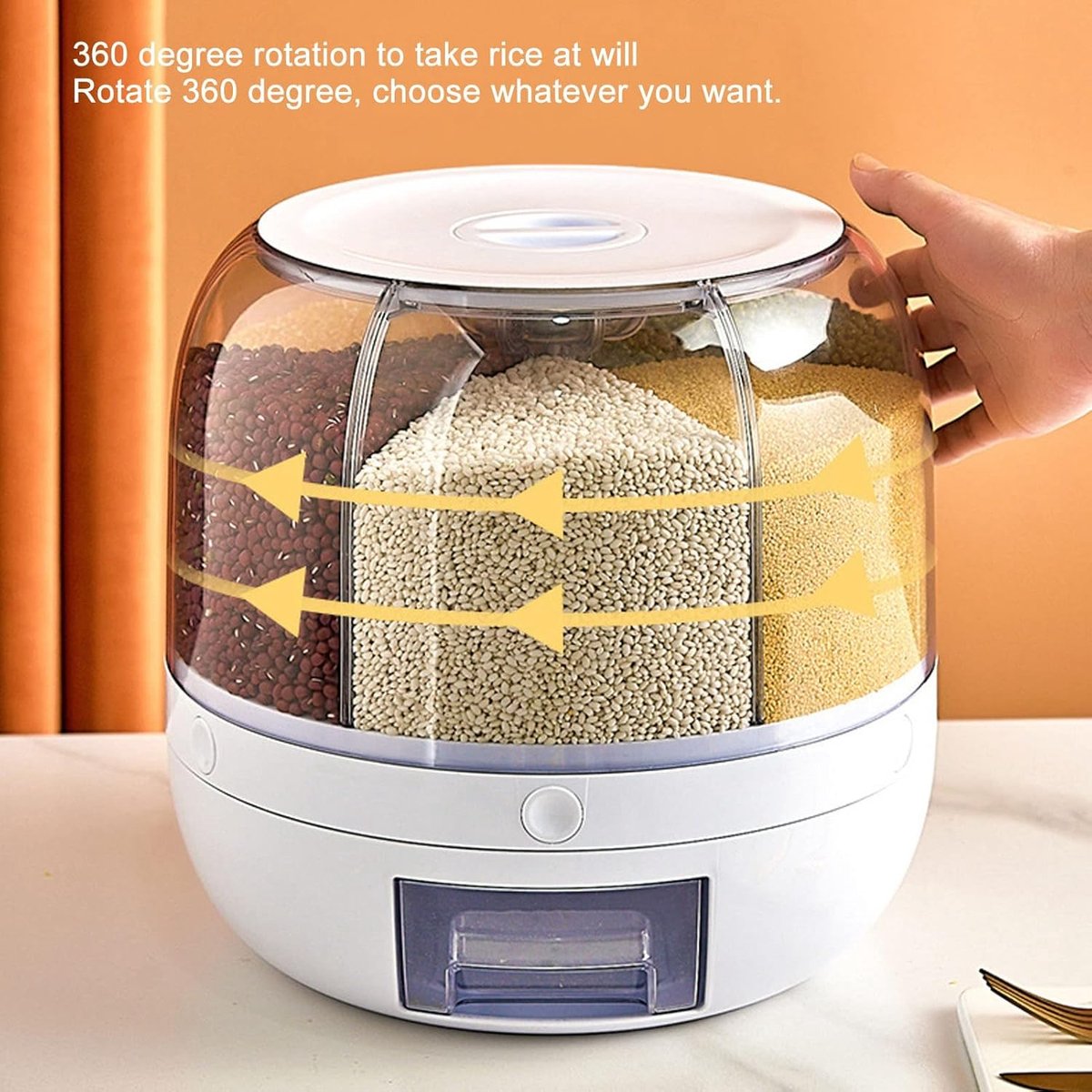 Rotating Storage Container - 5 KG - Storage Container - Food Container - Storage Jar - Food Dispenser - Cornflakes Dispenser - Cereal Dispenser - Rice Dispenser - BPA Free - For Breakfast Cereals - Rotating Food Dispenser With 6 Compartments - Kitchen Org