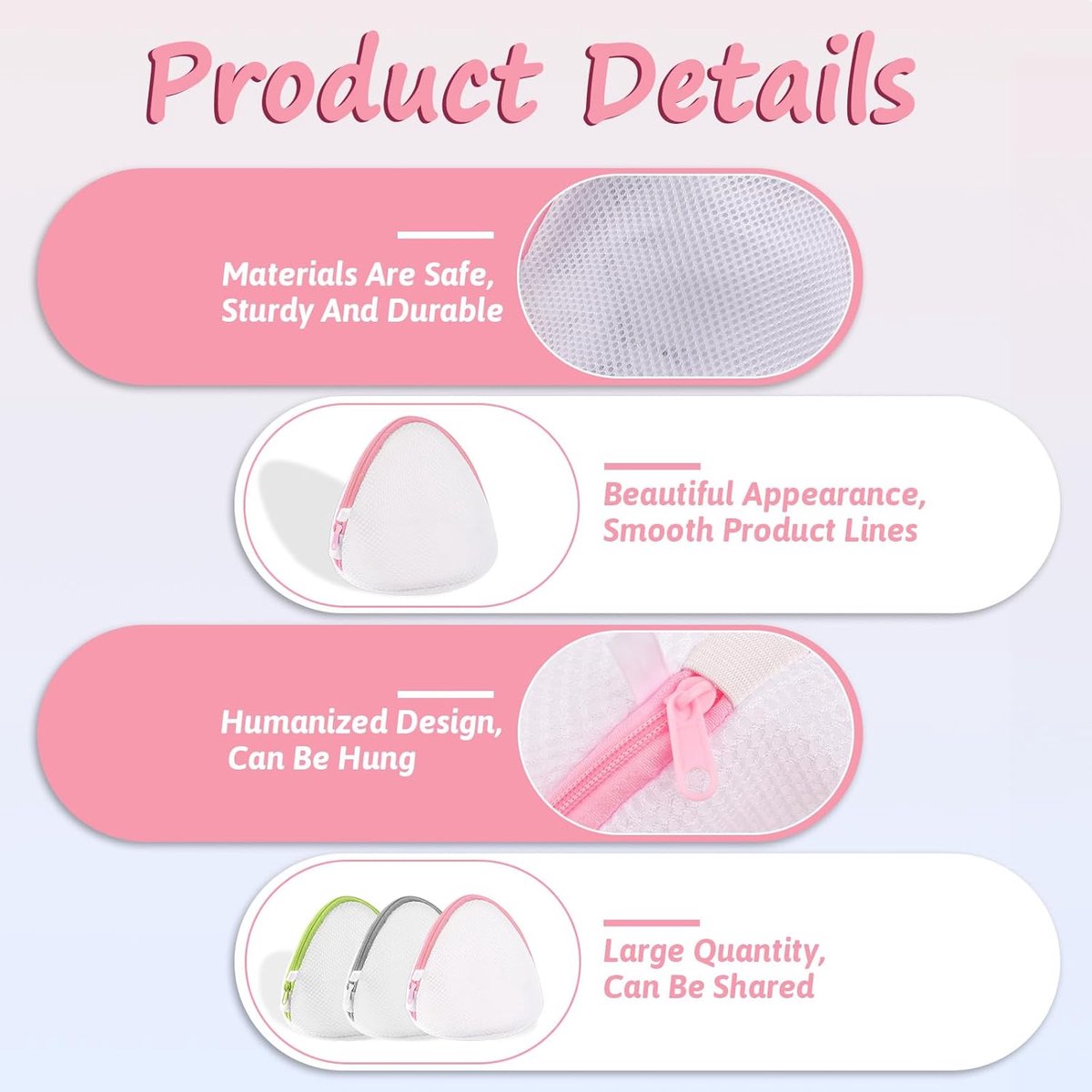 Laundry Bags - 3 Pieces - Laundry Bags With Zipper - Protect Your Laundry And Washing Machine - Laundry Bag - Laundry Nets - Semi-Round Washing Machine Bag - Underwear - Bra - Reusable Mesh Laundry Bag - Delicate Laundry - 17x15 Cm - Pink+Green+Gray