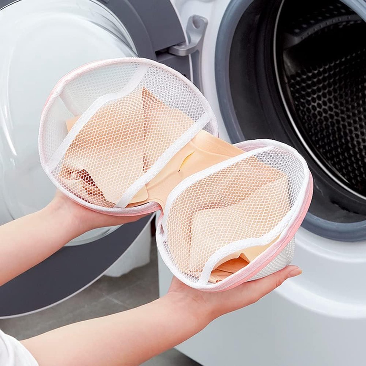 Laundry Bags - 3 Pieces - Laundry Bags With Zipper - Protect Your Laundry And Washing Machine - Laundry Bag - Laundry Nets - Semi-Round Washing Machine Bag - Underwear - Bra - Reusable Mesh Laundry Bag - Delicate Laundry - 17x15 Cm - Pink+Green+Gray