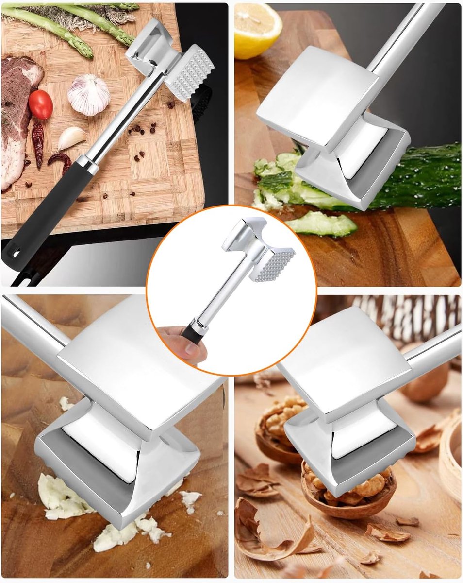 Meat Hammer - Professional Meat Hammer - Ergonomic Handle - Easy to hold - practical - Robust design - Meat Tenderizer - BBQ accessories - for Schnitzels Steak Beef - Meat Stamper - Kitchen Utensils - aluminum - silver