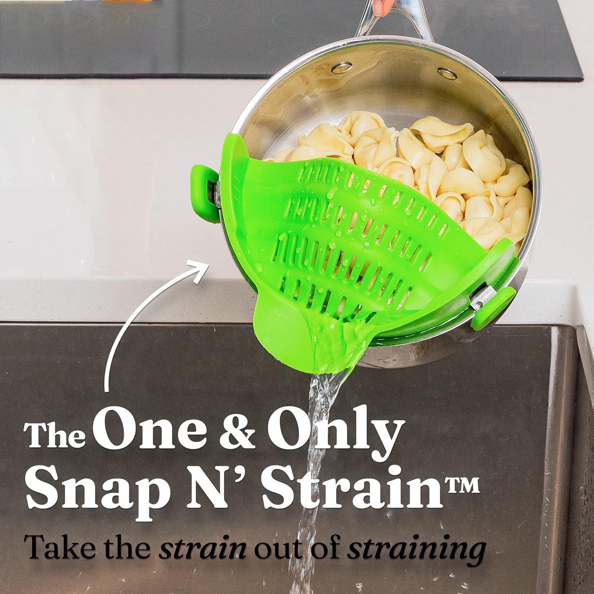 Silicone Colander - Kitchen Draining Lid - Draining Aid - Silicone - BPA Free - Safe Hands-Free Draining - Colander - Safe Draining - Solid Compact Kitchen Draining Lid - Draining Lid - Green - Dishwasher Safe - For All Sizes of Pans