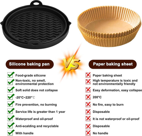 Airfryer Silicone Containers - 2 Pieces - Airfryer Accessories - Airfryer Basket - Reusable Drip Tray - BPA Free - Foldable - Baking Paper Alternative - Basket Baking Pan - Air Fryer - Disposable Container Alternative - Dishwasher Safe - Black