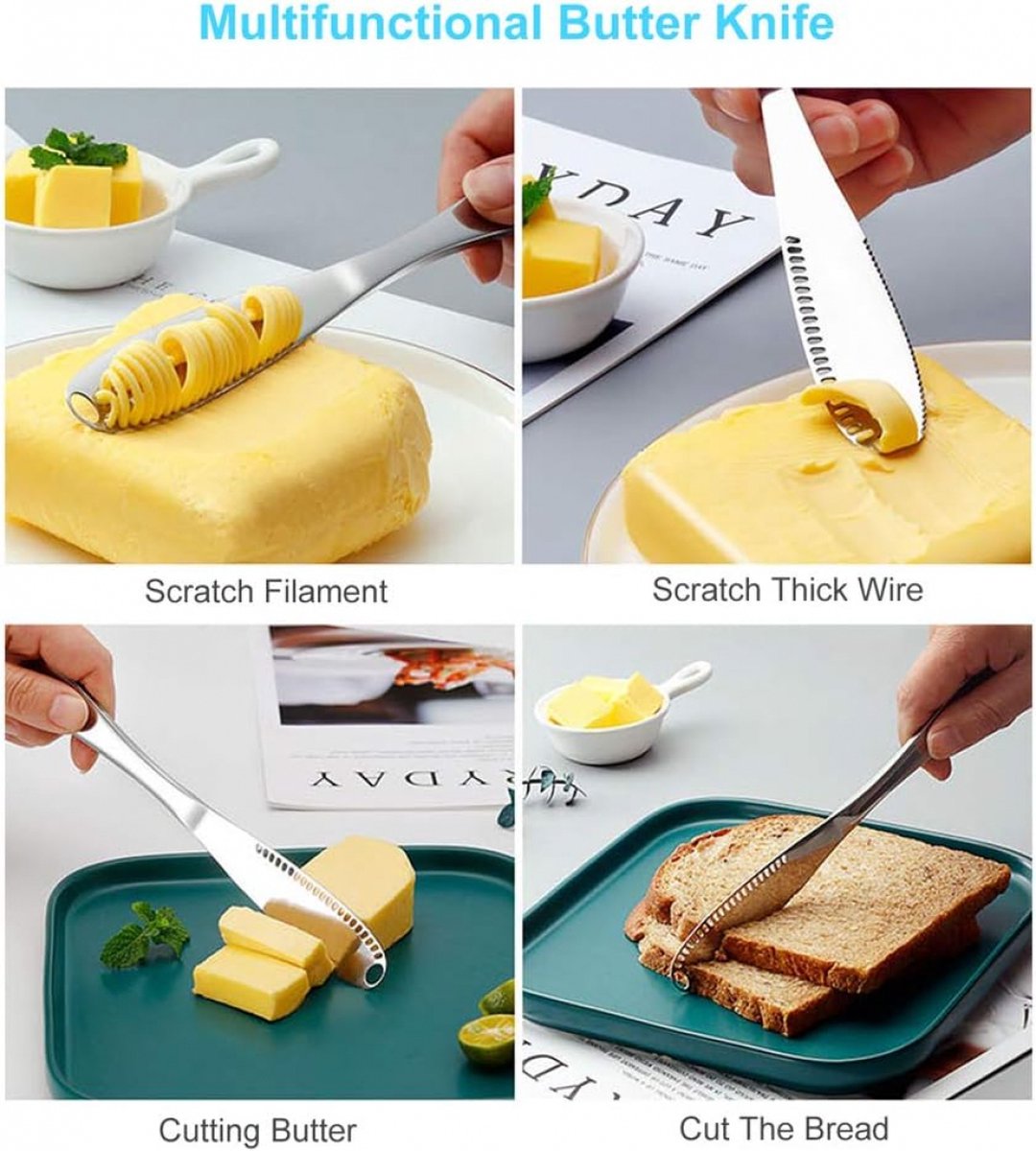 Butter Knives - 2 Pieces - Butter Knife - Spreading Knives - Small Spreading Knives - Tapas Knives - Dessert Knives - Stainless Steel - Butter - Knife - Kitchen Utensils - For Butter, Cheese, Jam, Cream - Silver