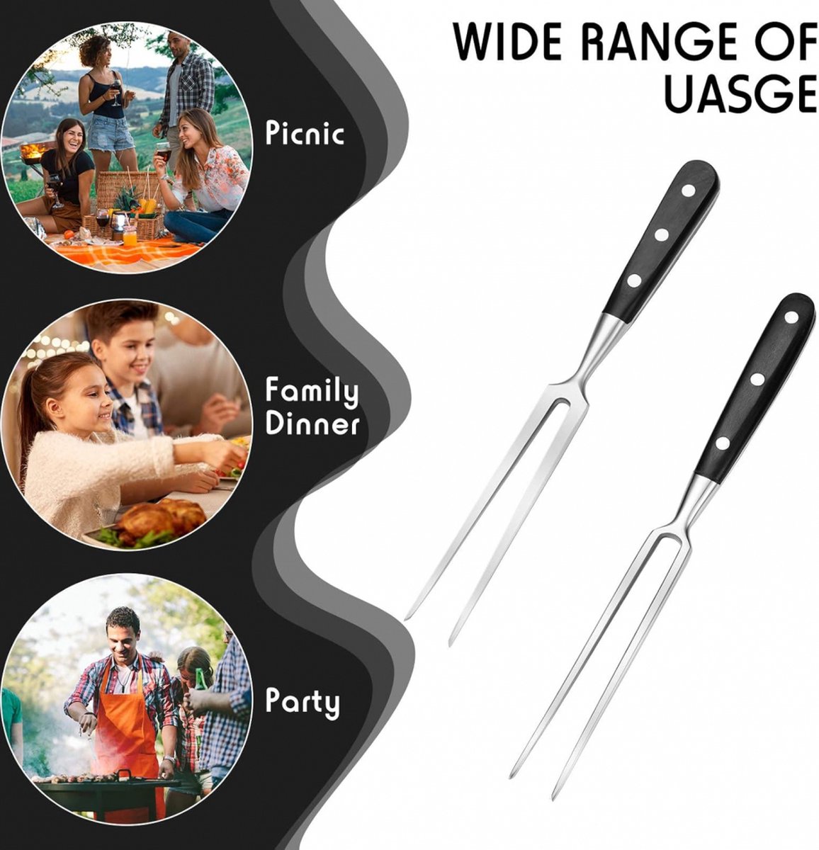 Waffle Fork - Meat Fork - Stainless Steel - Marshmallow Skewers - Serving Fork - 30 Cm - Waffle Iron Accessory - Waffle Maker Accessory - Carving Fork - Waffle Fork - Kitchen Utensils - Cooking Utensils - With Heat-Resistant Handle - For Grill Kitchen Roa