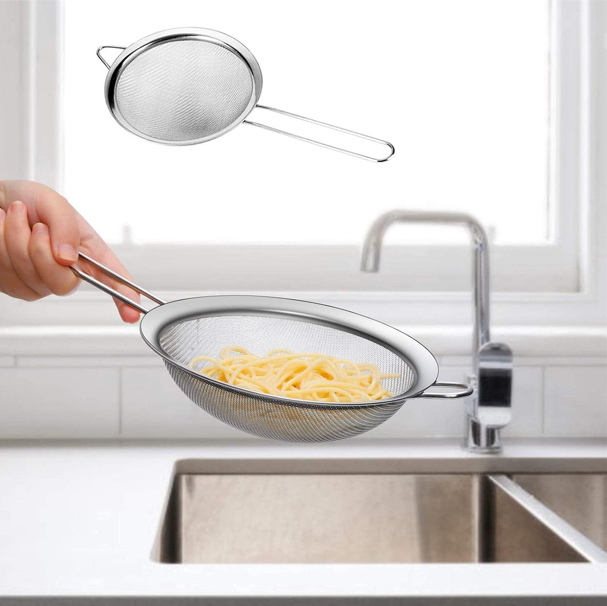 Premium Stainless Steel Sieve Set - 3-Piece Colander - Kitchen Sieve - Small Sieves - Sieve Set - Bowl Sieve - Mini Sieves - Premium Fine Set - Dishwasher Safe - Ø 7, 12 and 18 cm - Sturdy & Durable