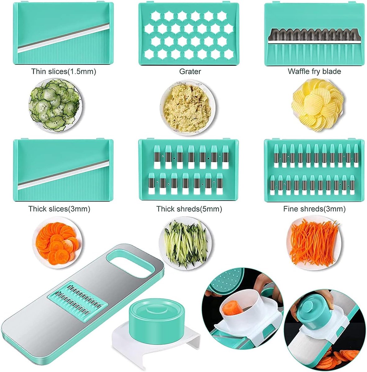 Vegetable Slicer - 8-Piece - Vegetable Chopper - Kitchen Slicer - All-purpose Slicer - Onion Slicer - Grater - Plastic - Manual - Easy to Clean - Effective - Time-Saving - Simple - Multifunctional - Blue