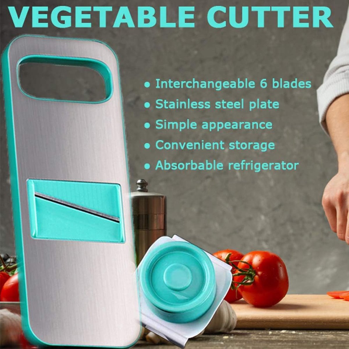 Vegetable Slicer - 8-Piece - Vegetable Chopper - Kitchen Slicer - All-purpose Slicer - Onion Slicer - Grater - Plastic - Manual - Easy to Clean - Effective - Time-Saving - Simple - Multifunctional - Blue