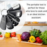 6-piece - kitchen tool set - Multifunctional kitchen tool - portable carabiner - fruit and vegetable peeler - cheese cutter - bottle opener - garlic press - ginger grinder - pizza cutter - cookware - cooking - baking