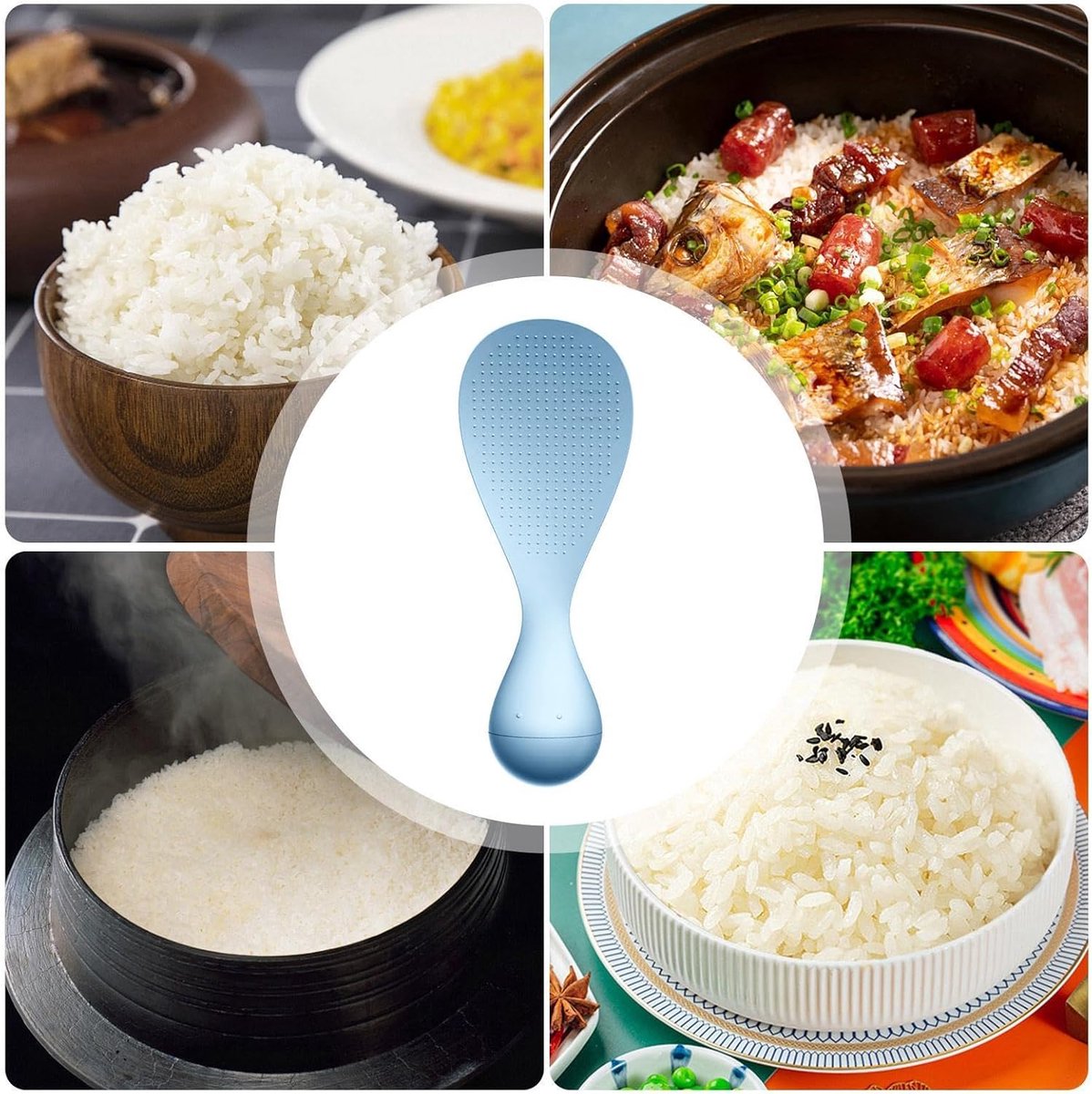 Rice Spoon - High Quality Serving Spoon - Drop-Proof Rice Spoon - Creative - Professional Rice Spoon - Non-Stick - Heat Resistant Kitchen Rice Spoon - Non-Slip Design - Silicone - Easy to Clean - Upright - White