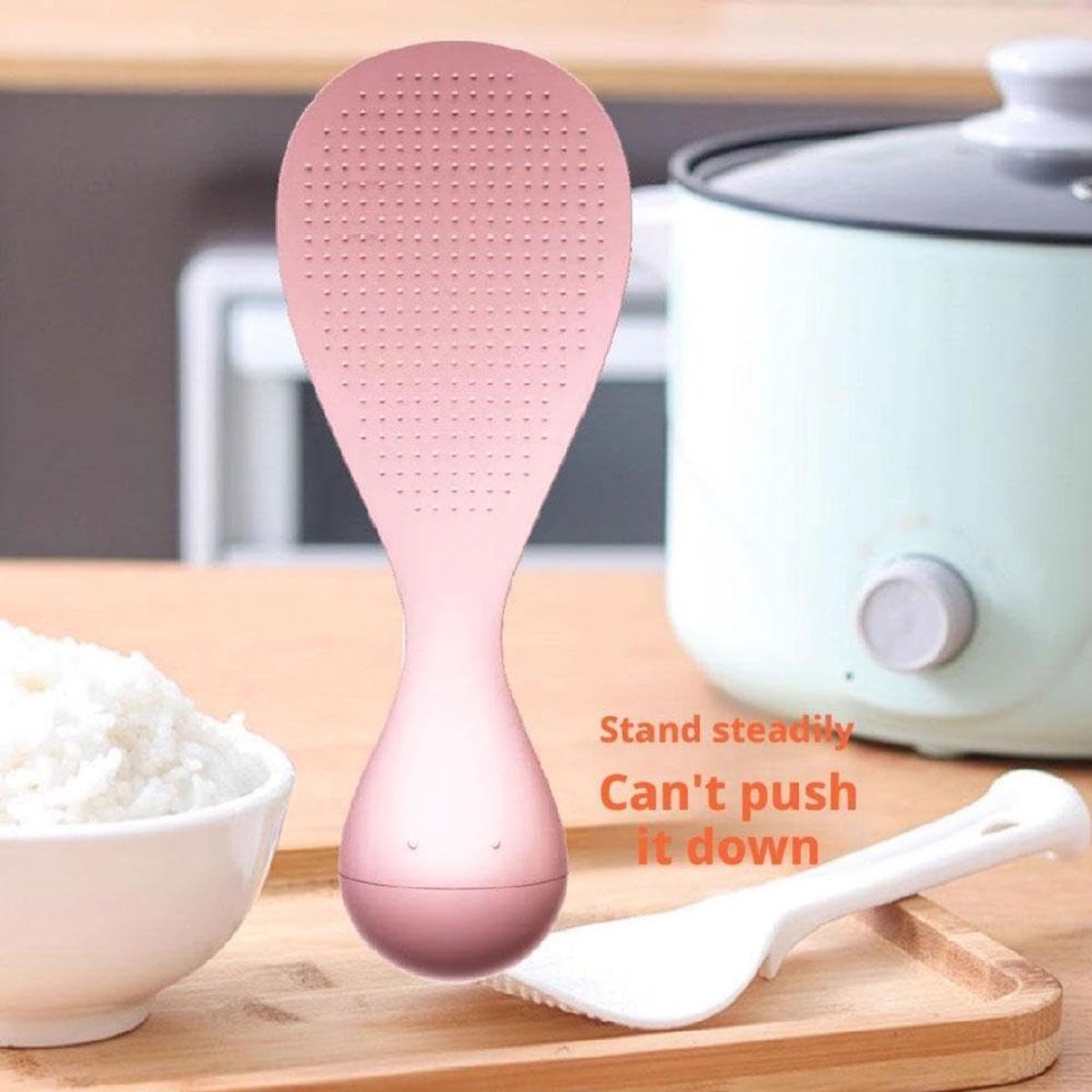 Rice Spoon - High Quality Serving Spoon - Drop-Proof Rice Spoon - Creative - Professional Rice Spoon - Non-Stick - Heat Resistant Kitchen Rice Spoon - Non-Slip Design - Silicone - Easy to Clean - Upright - White