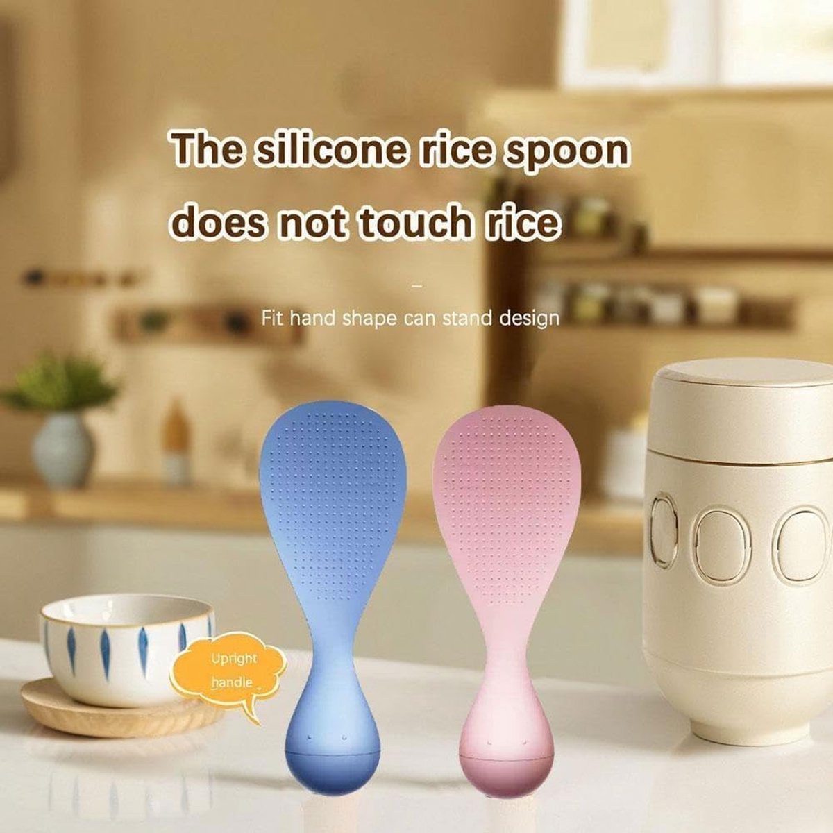 Rice Spoon - High Quality Serving Spoon - Drop-Proof Rice Spoon - Creative - Professional Rice Spoon - Non-Stick - Heat Resistant Kitchen Rice Spoon - Non-Slip Design - Silicone - Easy to Clean - Upright - White