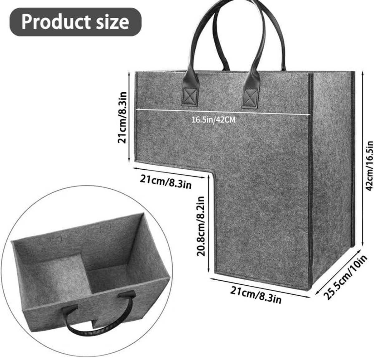Stair Organizer Basket - Stair Basket - L-shaped Foldable Stair Basket - Storage Bag - Felt Stair Basket - Laundry Basket - Toy Basket - Household Items - for Laundry, Toys - 42*42*25.5 cm - Grey