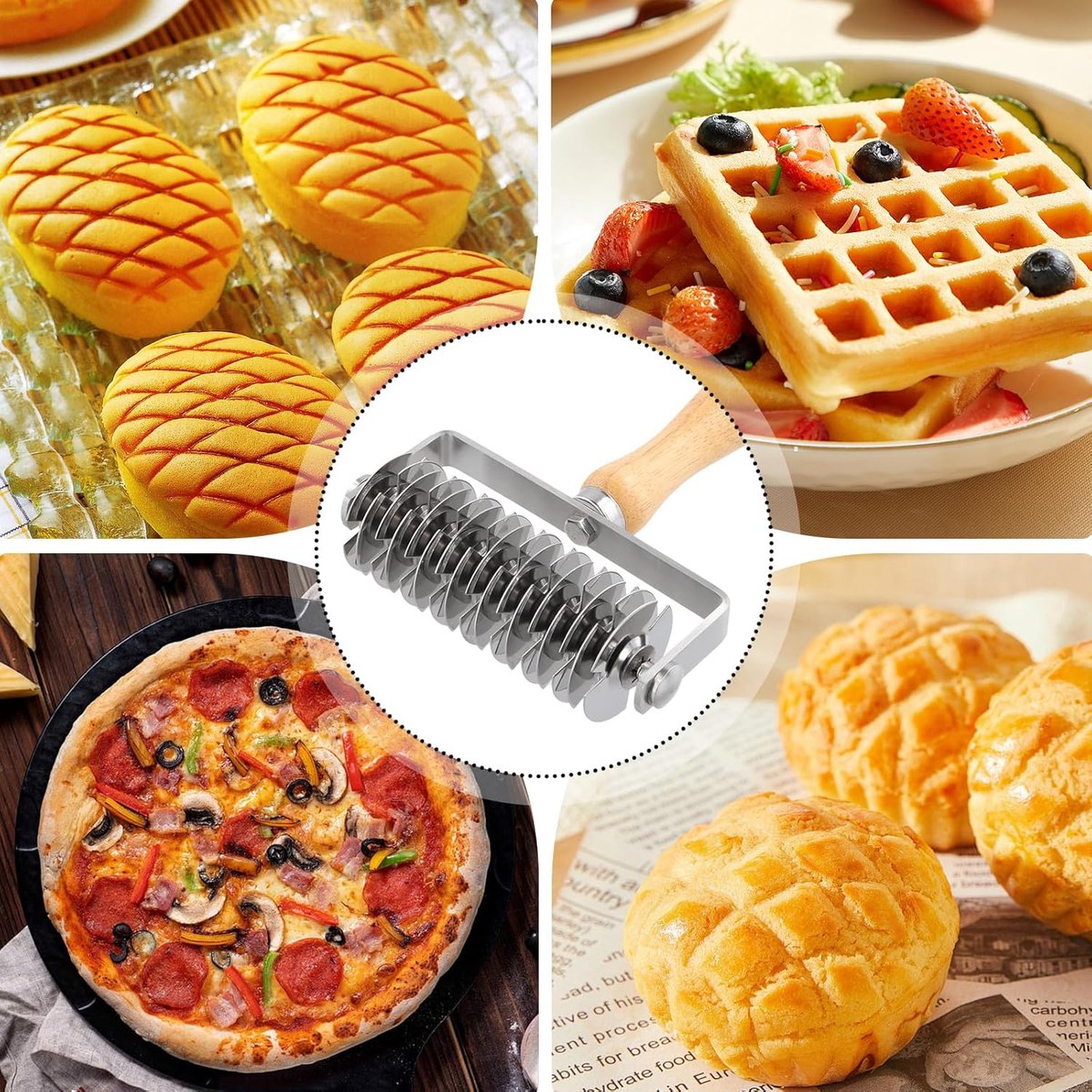 Dough cutter - Grid roller - Grid cutter - Stainless steel dough cutter - Dough roller with grid - Grid cutter for rolling pins - Dough knife grid - roller cutter - rolling pin - kitchen utensils - for cookies, bread, cake, pizza and pie