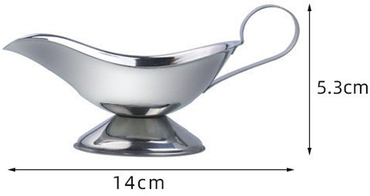2 pieces - Gravy boat - Sauce boat - Sauciere - Dipping bowls - stainless steel sauce boat - with pouring spout and handle - serving dish - kitchen utensil - for salad dressings, coffee, milk, broth and black pepper - 14*6*5.3 cm - silver