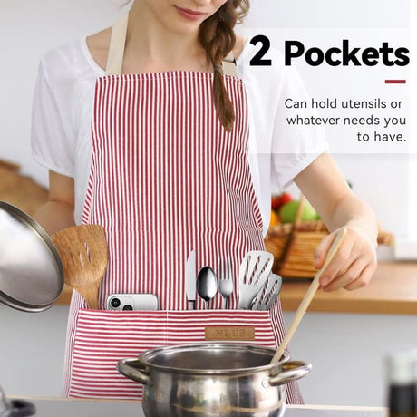 Kitchen Apron - 2 Pieces - Professional Cooking Apron - for Ladies and Gentlemen - Catering Apron - Easily Adjustable - BBQ Apron - Pottery Apron - Cooking Kitchen Aprons - kitchen cooking aprons - soft chef apron with 2 pockets - blue / pink