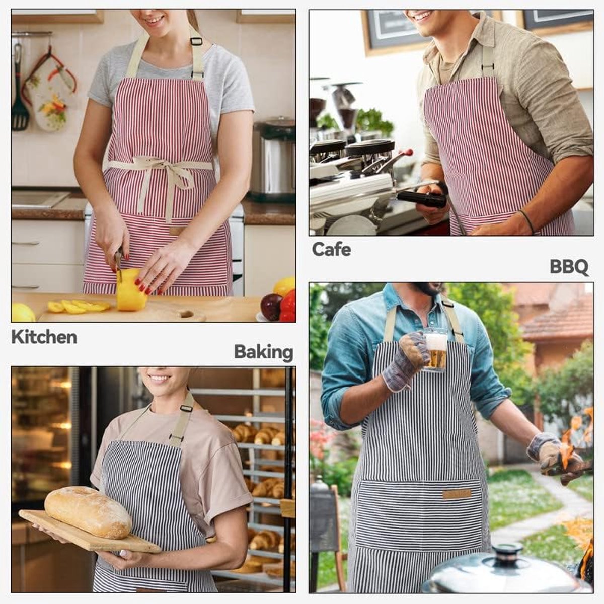 Kitchen Apron - 2 Pieces - Professional Cooking Apron - for Ladies and Gentlemen - Catering Apron - Easily Adjustable - BBQ Apron - Pottery Apron - Cooking Kitchen Aprons - kitchen cooking aprons - soft chef apron with 2 pockets - blue / pink