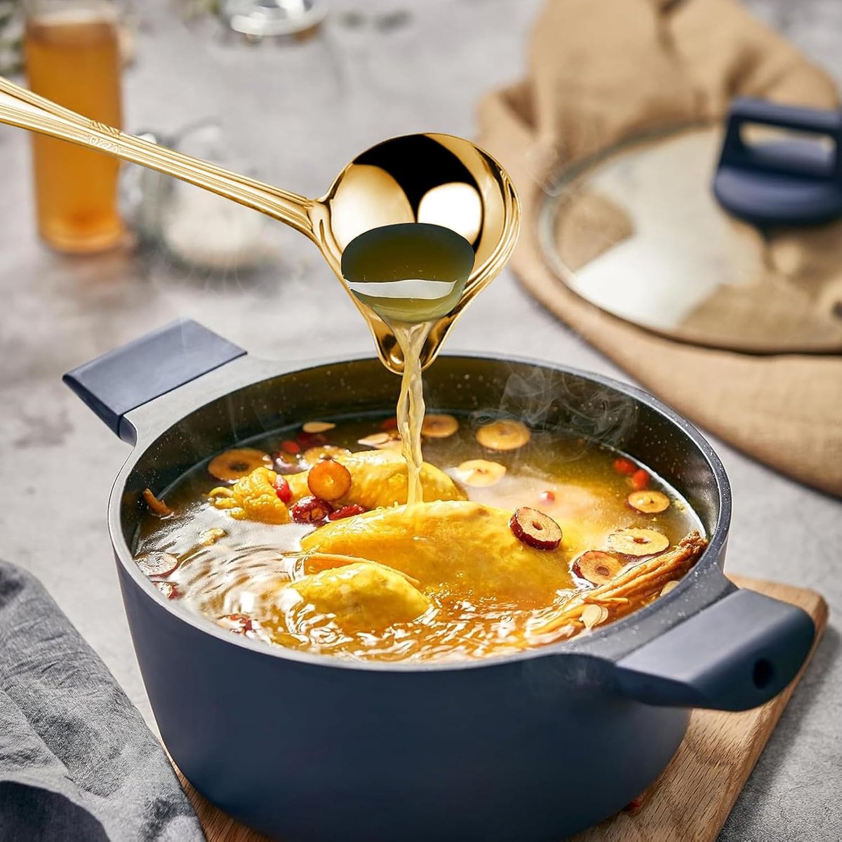 2 pieces - Gravy ladle - Spoon - Spoon with spout - Kitchen sauce ladle - Sauce ladle - Stirring spoon - Soup ladle - Ladle set - Cooking spoon - Serving spoon - Soup ladle - Oil and fat separator - Stainless steel kitchen spoons - for soup, sauce and spi