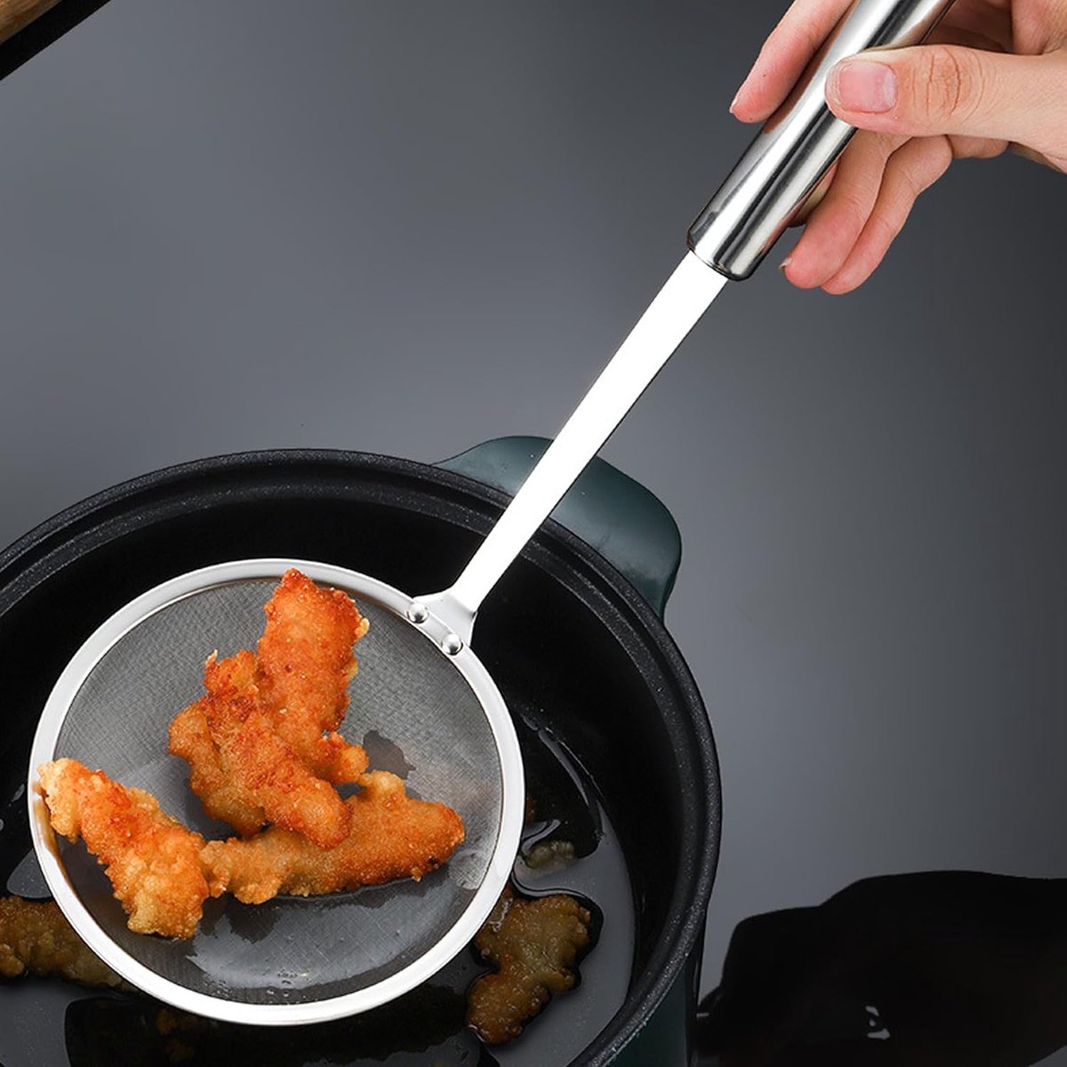 2 Pieces Stainless Steel Kitchen Sieve - Food Sieve - Sieve - Skimmer - Spoon-skimmer with handle and colander - Frying Spatula - for noodles / rice / vegetables / egg whites etc. - Colander - for filter residue - Skimmer Spoon - Silver - ø10 cm