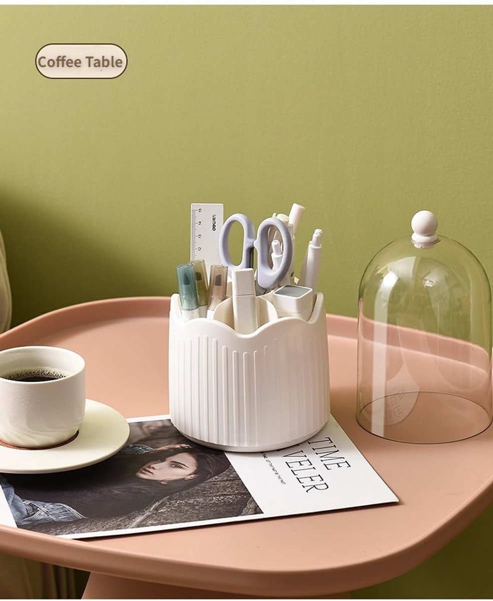 Makeup brush storage box - Makeup brush holder - 360-degree rotatable - Cosmetics storage box - Makeup brush storage box - Brush holder - Suitable for dressing table, bathroom counter, desk - White