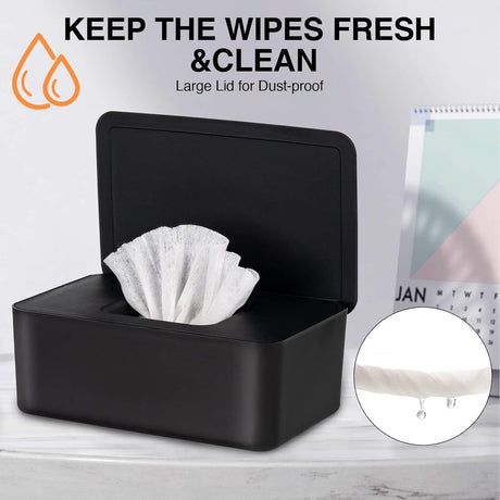 Tissue Holder - Tissue box - Tissue container - Storage box for Tissues - Dispenser box for wet wipes - Dustproof storage box for tissues - Box for baby wipes - Storage box - with lid - reusable box for wipes - for home, office - black