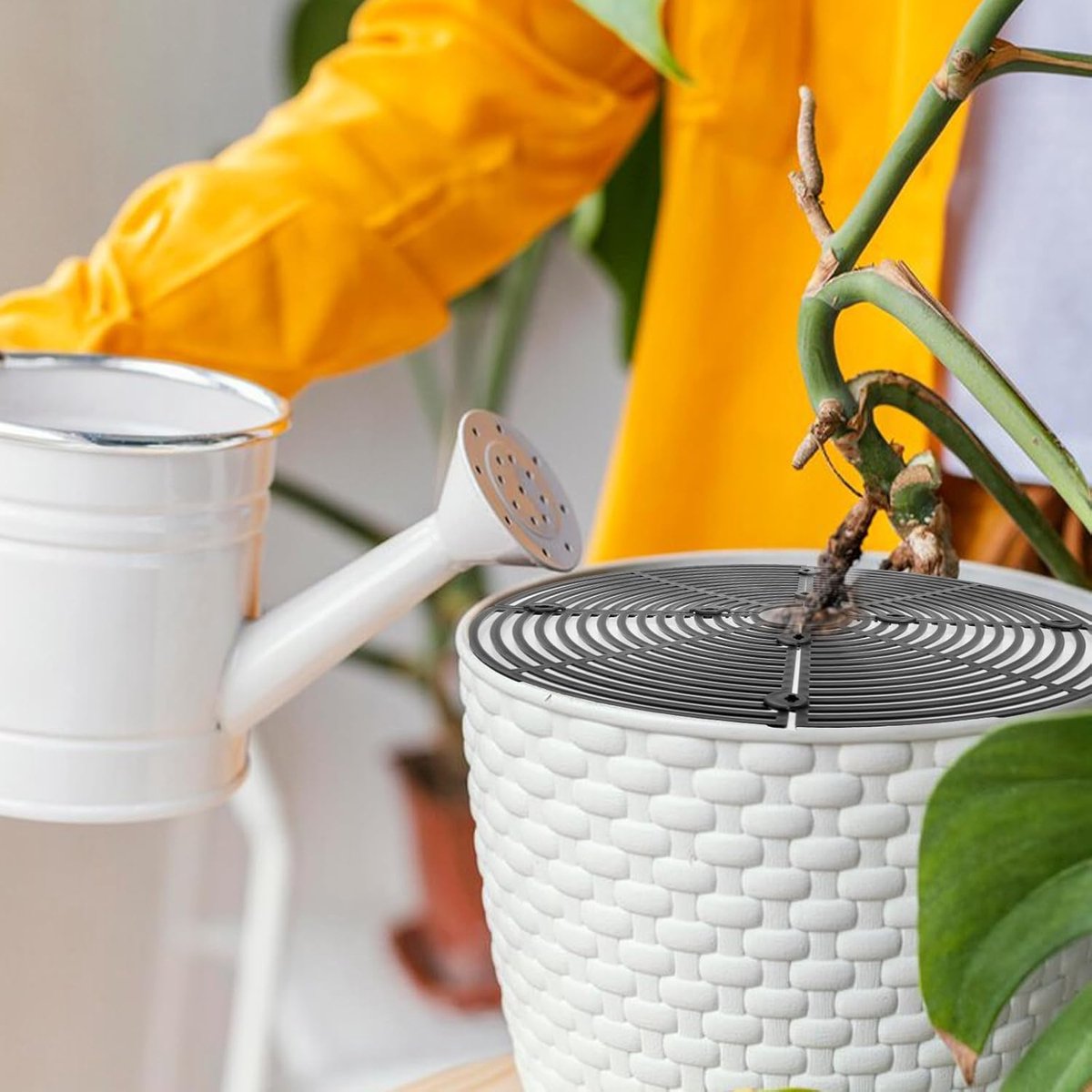 2 pieces - plant pot cover - 30 cm - Flowerpot grid - planter cover set - plantpot grid bottom protectors - with 16 posts - plant covers - for indoor and outdoor gardening - plant protectors - keeps cats and squirrels out of the flowerpot - black