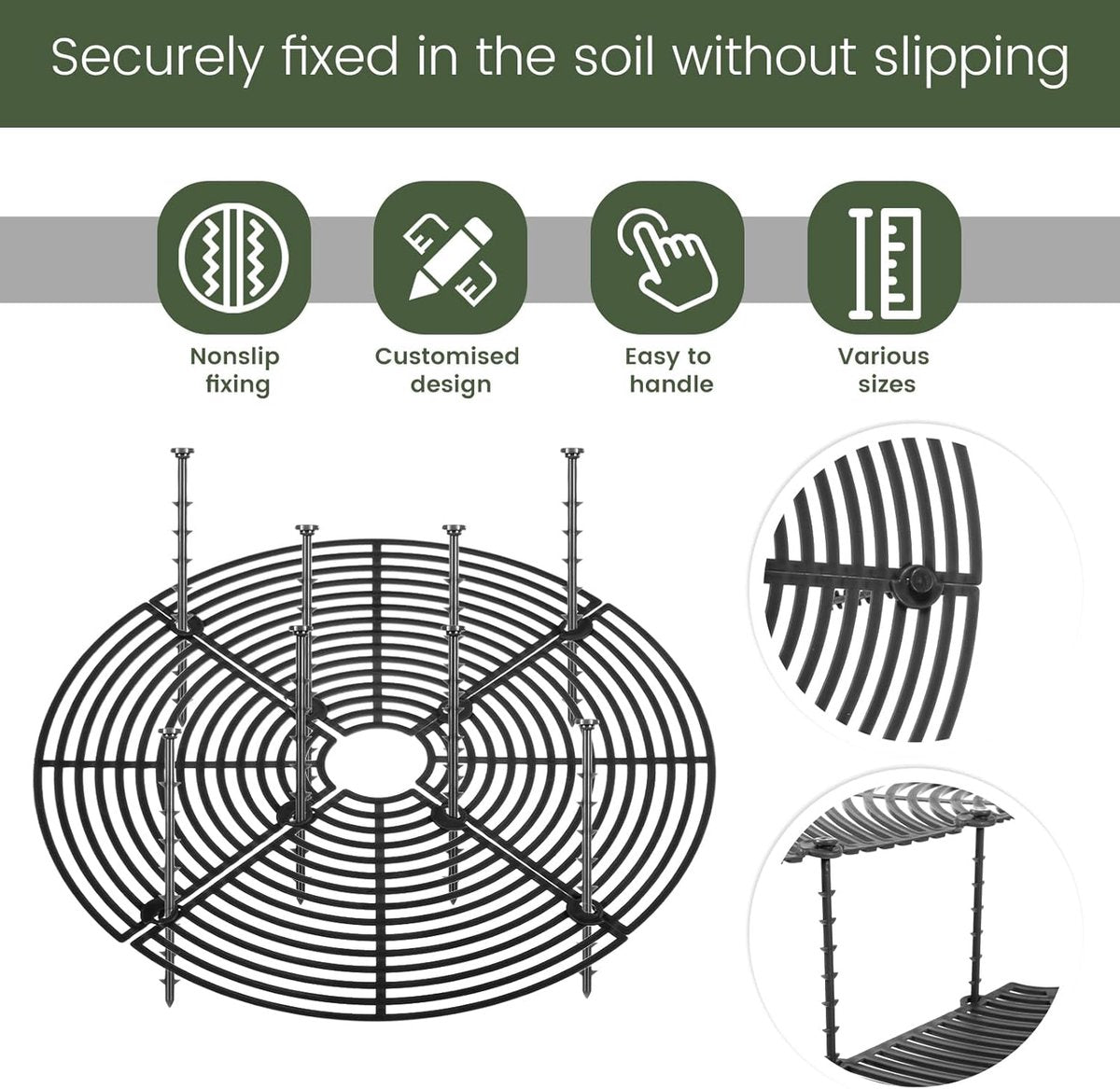2 pieces - plant pot cover - 30 cm - Flowerpot grid - planter cover set - plantpot grid bottom protectors - with 16 posts - plant covers - for indoor and outdoor gardening - plant protectors - keeps cats and squirrels out of the flowerpot - black